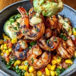 Grilled Shrimp Bowl with Avocado, Corn Salsa & Creamy Sauce