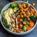 Roasted Veggie Chickpea Bowls with Maple Dijon Tahini Dressing