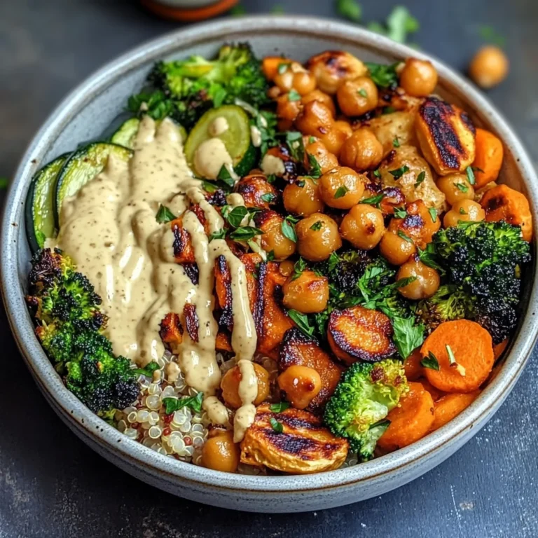 Roasted Veggie Chickpea Bowls with Maple Dijon Tahini Dressing