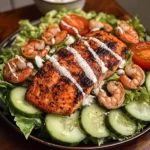 Blackened Salmon & Shrimp Salad