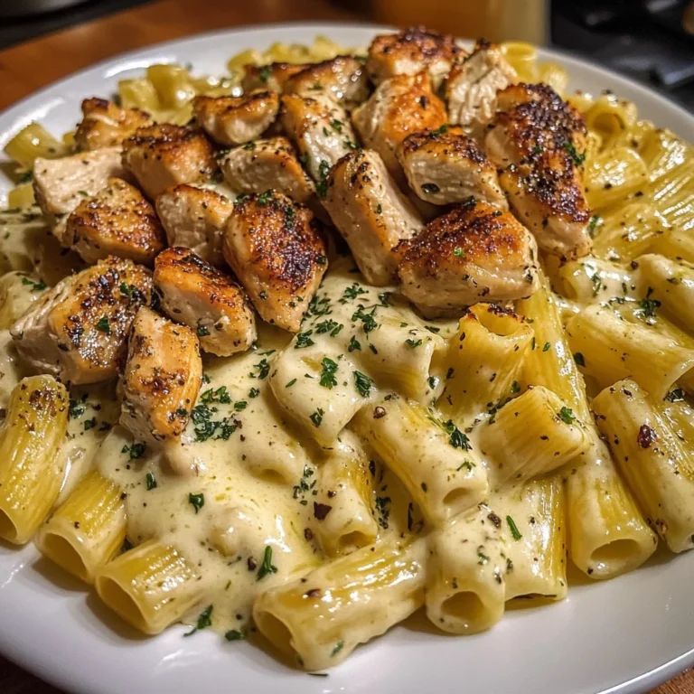Cheesy Chicken Alfredo Rigatoni in Garlic Butter Sauce