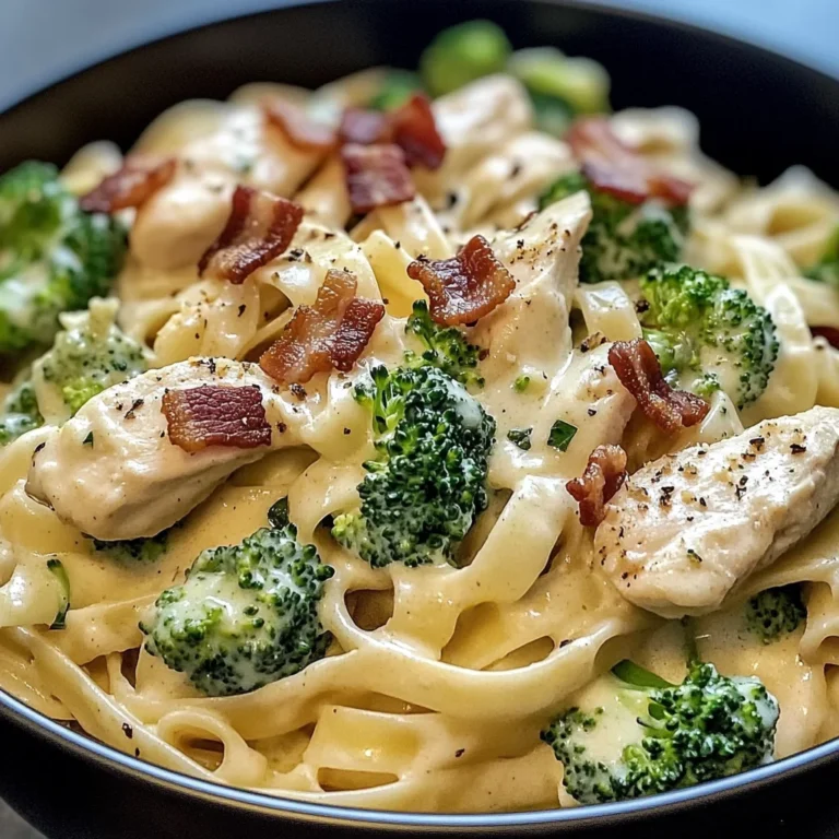 Chicken Bacon Alfredo Fettuccine with Broccoli