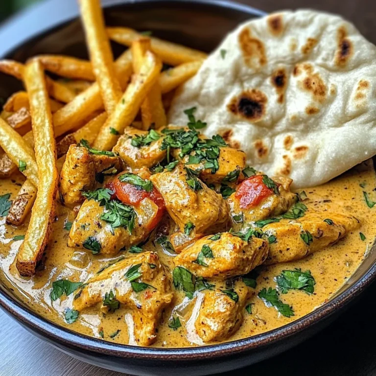 Coconut Chicken Curry with Crispy Fries and Warm Naan