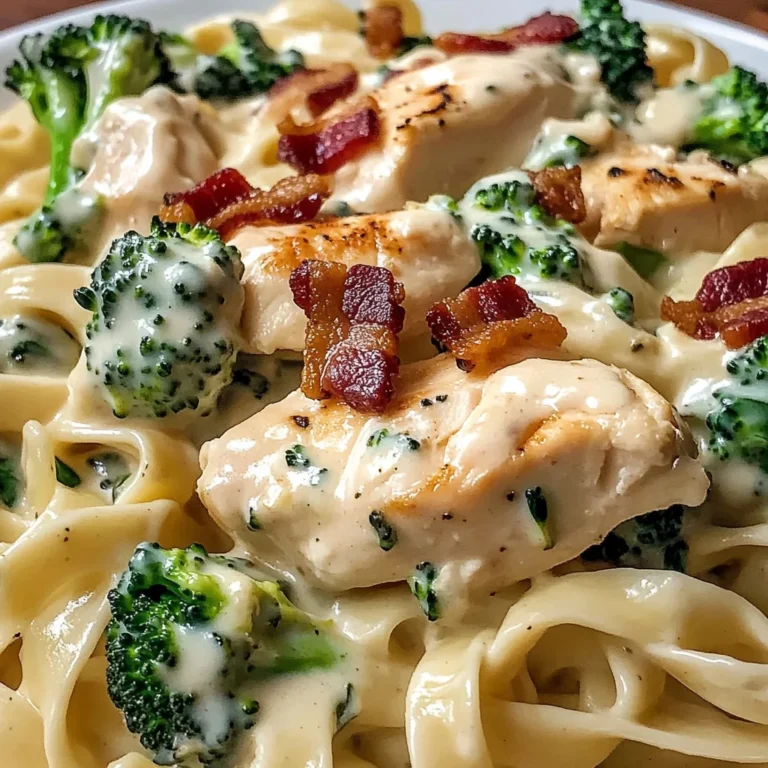 Creamy Chicken Bacon Fettuccine Alfredo with Spinach & Broccoli