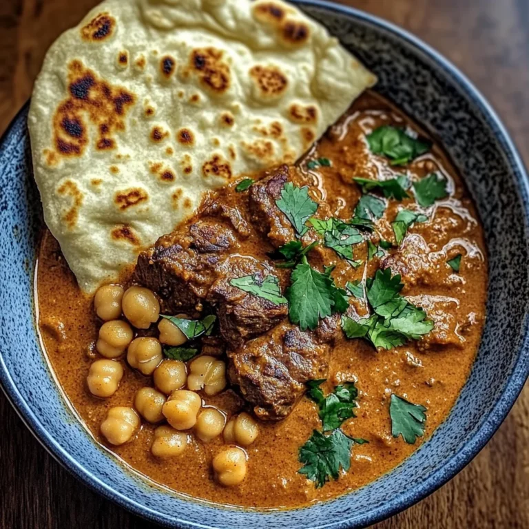 Creamy Coconut Beef & Chickpea Curry with Freshly Baked Garlic Naan