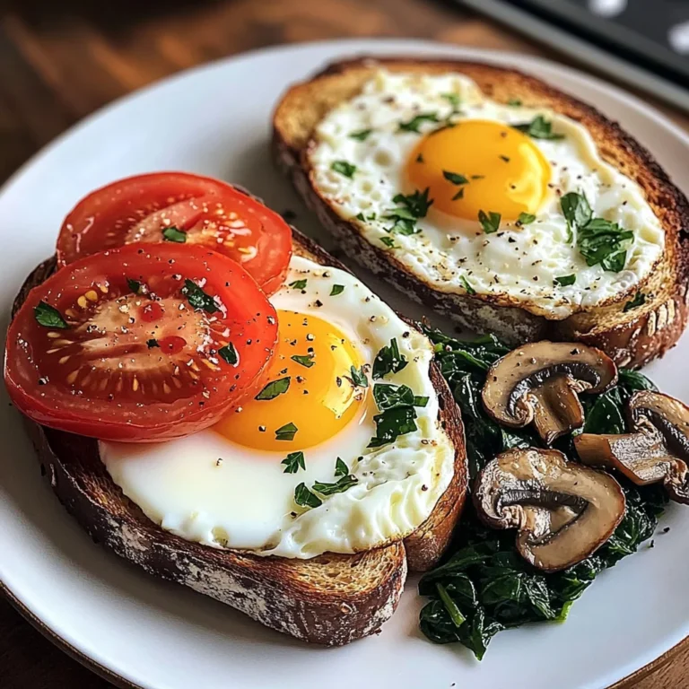 Creamy Tomato & Mushroom Toast Plate with Jammy Eggs & Spinach