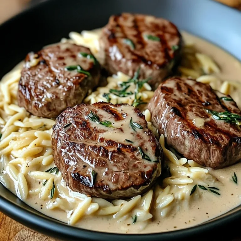 Creamy beef Tenderloin Medallions with Orzo