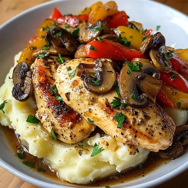 Garlic Butter Chicken with Mushrooms, Peppers & Mashed Potatoes