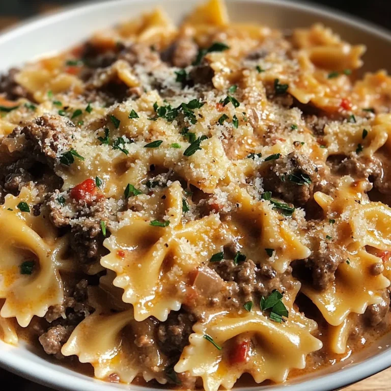 Garlic Parmesan Bowtie Pasta with Creamy Beef