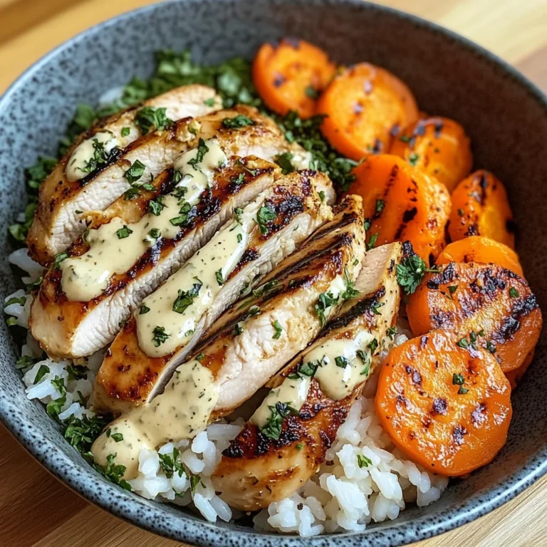 Grilled Chicken Bowl with Herbed Rice, Glazed Carrots & Creamy Sauce