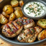 Herb-Marinated Chicken with Roasted Potatoes & Creamy Dip