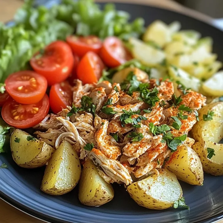 Herbed Potatoes with Shredded Chicken & Fresh Salad