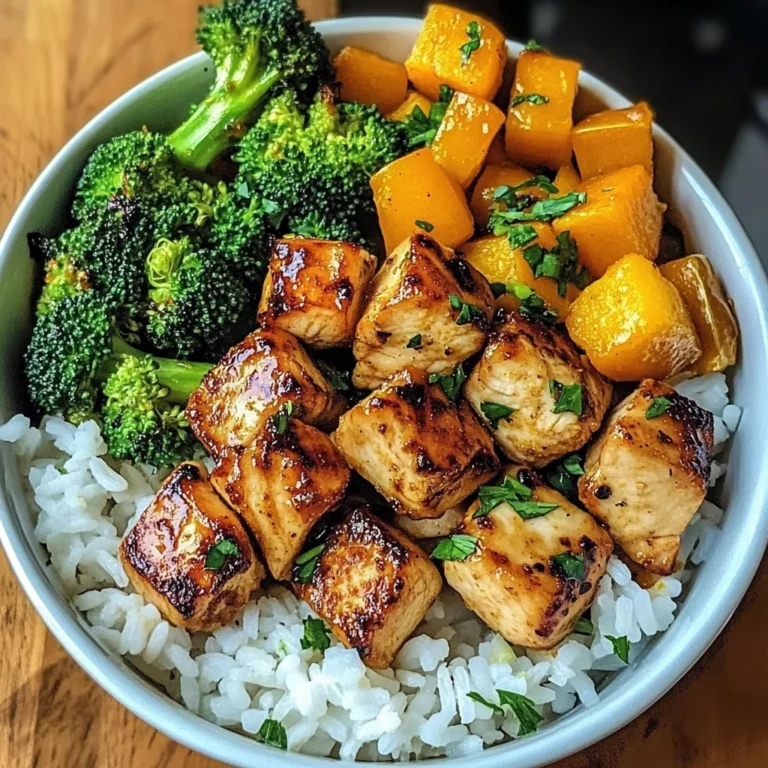 Honey Garlic Chicken Bowl with Rice, Broccoli & Roasted Butternut Squash