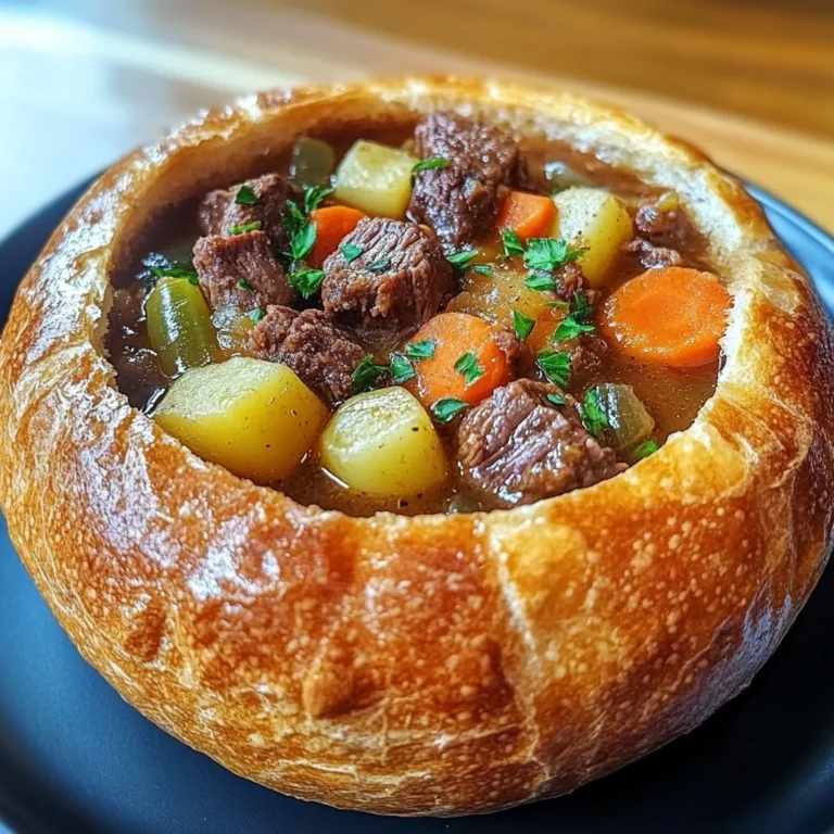 Rustic Beef Stew in Crusty Bread Bowls