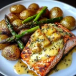 Spiced Salmon with Cheesy Asparagus & Garlic Herb Potatoes