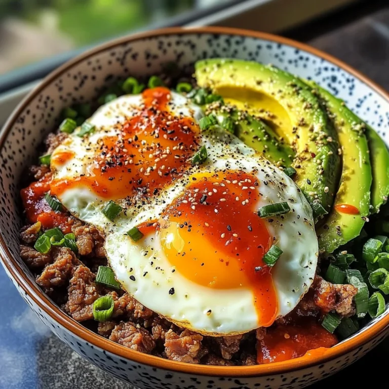Spicy Avocado & Beef Protein Bowl with Fried Eggs