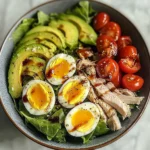 Avocado & Jammy Egg Salad Bowl with Shredded Chicken & Tomatoes