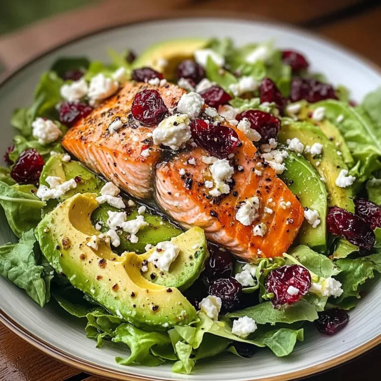 Grilled Salmon & Avocado Salad with Cranberries and Feta