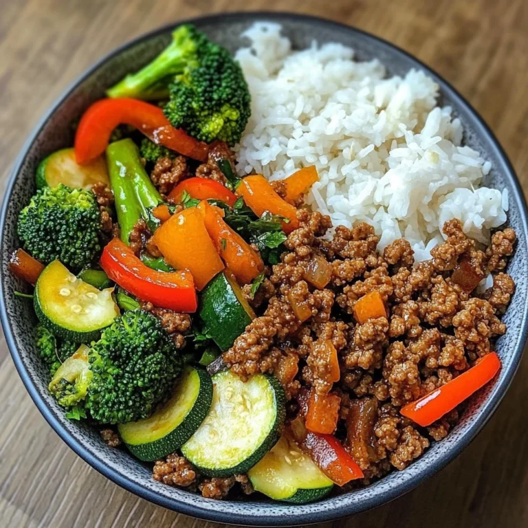 Ground Beef Veggie Stir-Fry Bowl with Fluffy Rice