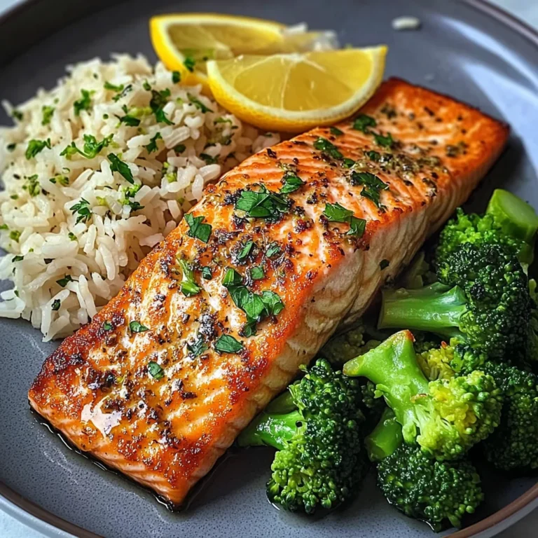 Lemon-Garlic Salmon with Broccoli & Herbed Rice